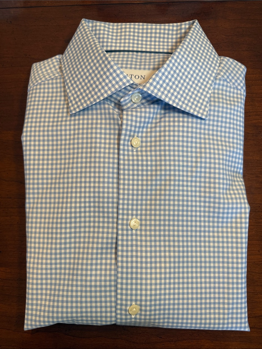 Eton Blue and White Gingham Spread Collar Dress Shirt